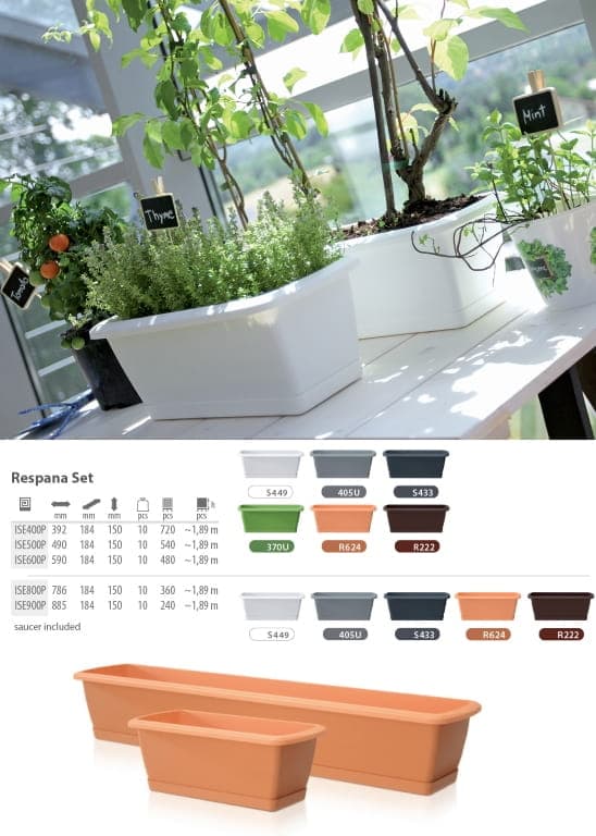 Brun plastik balkonkasse urtepotte 39,2x18,4 cm med Espana-fod