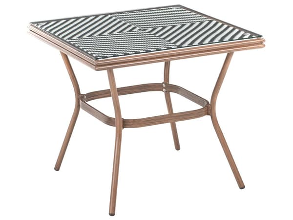 4-seters Hagespisesett Svart og Hvit Mørkebrun PE-rottingplate 80 x 80 Bord og 4 Stabelbare Aluminiumsstel