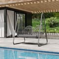 Miniatyrbillede 3 af 7: Mørkegrå havegynge, gynge med ryglæn, polyrattan dobbeltgynge, 2 sæder, mørkegråt sædestel og hynder