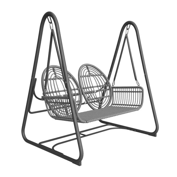 Mørkegrå havegynge, gynge med ryglæn, polyrattan dobbeltgynge, 2 sæder, mørkegråt sædestel og hynder