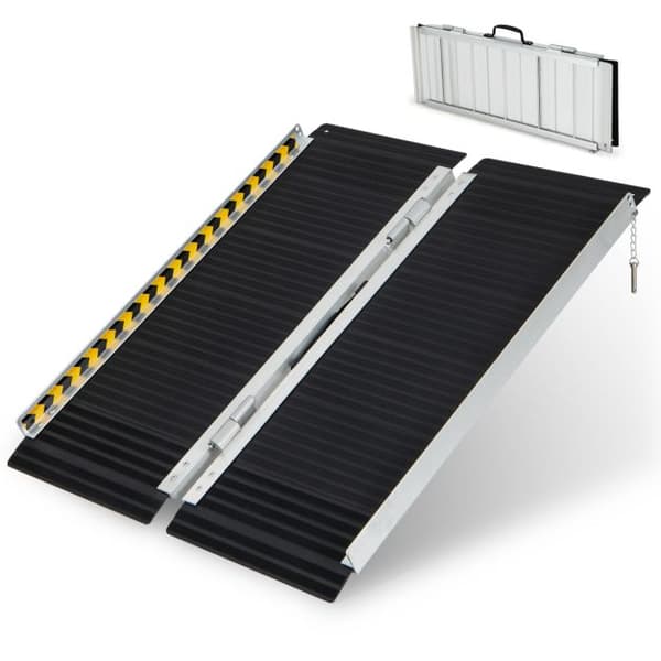 Rullstolsramp, Portabel aluminiumramp för rullstol med övergångsplatta-3FT, Silver Svart