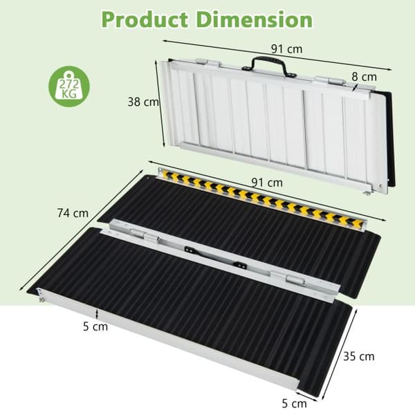 Rullstolsramp, Portabel aluminiumramp för rullstol med övergångsplatta-3FT, Silver Svart