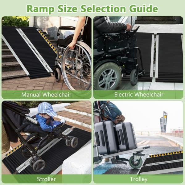 Rullstolsramp, Portabel aluminiumramp för rullstol med övergångsplatta-3FT, Silver Svart