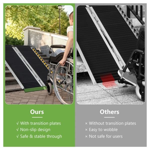 Rullstolsramp, Portabel aluminiumramp för rullstol med övergångsplatta-3FT, Silver Svart