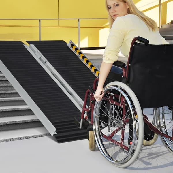 Rullstolsramp, Portabel aluminiumramp för rullstol med övergångsplatta-3FT, Silver Svart