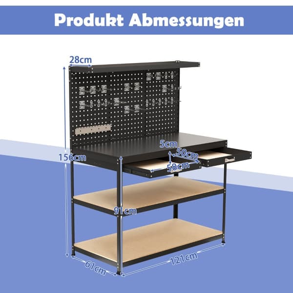 Arbejdsbord, 121x61 cm, Sort