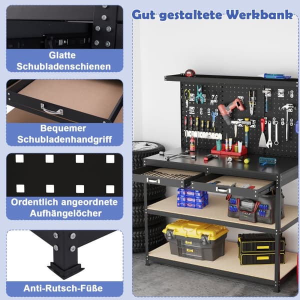 Arbejdsbord, 121x61 cm, Sort