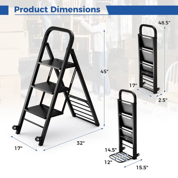 Handtruck och Stege Kombination, 32x17x45 tum, Svart