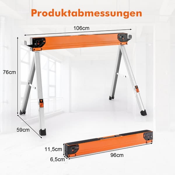 Såghästar, 106x59x76 cm, Orange Svart