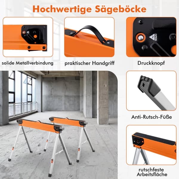 Såghästar, 106x59x76 cm, Orange Svart