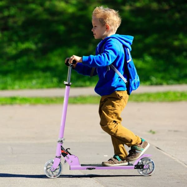 Taitettava temppuscooter, lasten alumiini LED-pyörillä, violetti