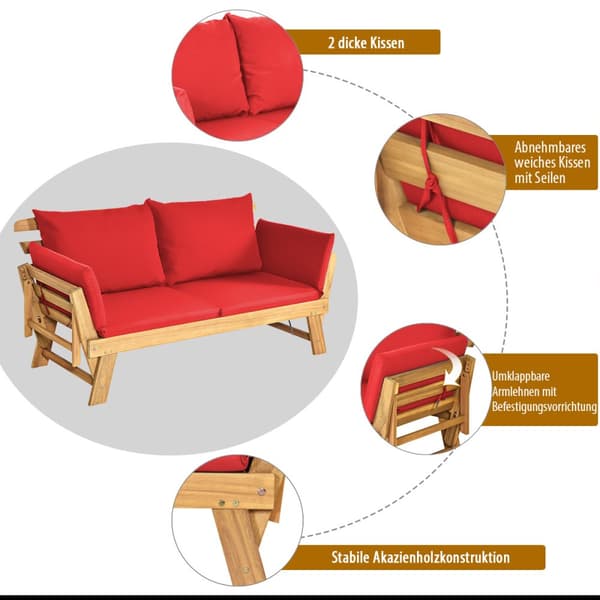 Bäddsoffa, 198x75x75 cm, Röd