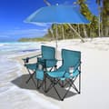 Miniatyrbild 2 av 8: Hopfällbar picknickdubbelstol med paraply, 63x22x46.5 tum, Turkos