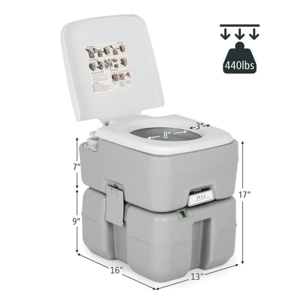 Transportabelt toilet, 40,5x33x43 cm, grå