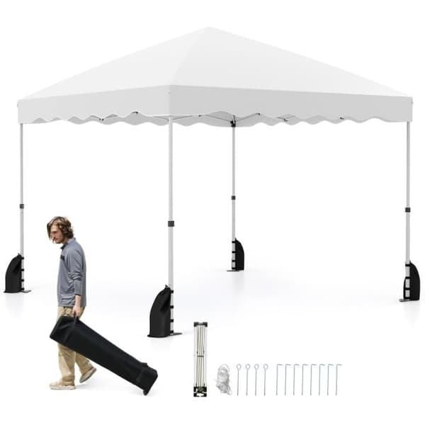 Telthalstelt, Foldbar 10 x 10 Fod Pop op Telthalstelt med Hjulet Taske, 10x10x8,7 ft, Hvid