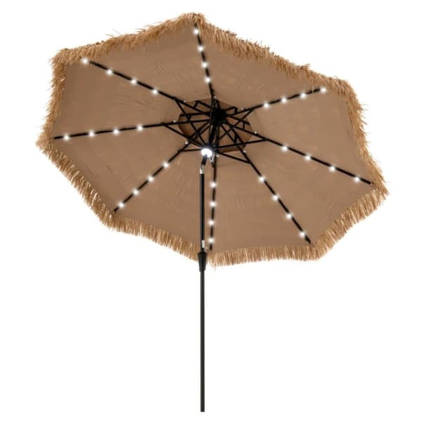Parasoll, Hawaii 300 cm Strandparasoll med LED-solbelysning och dubbel tak, 313x251 cm, Naturligt Svart