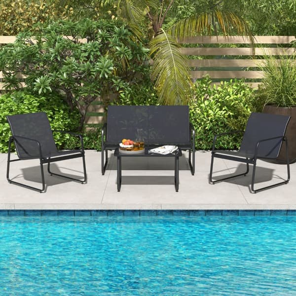 Puutarha Lounge -sarja, 75x44x42 cm, 114x77x75 cm, 61x77x75 cm, Musta