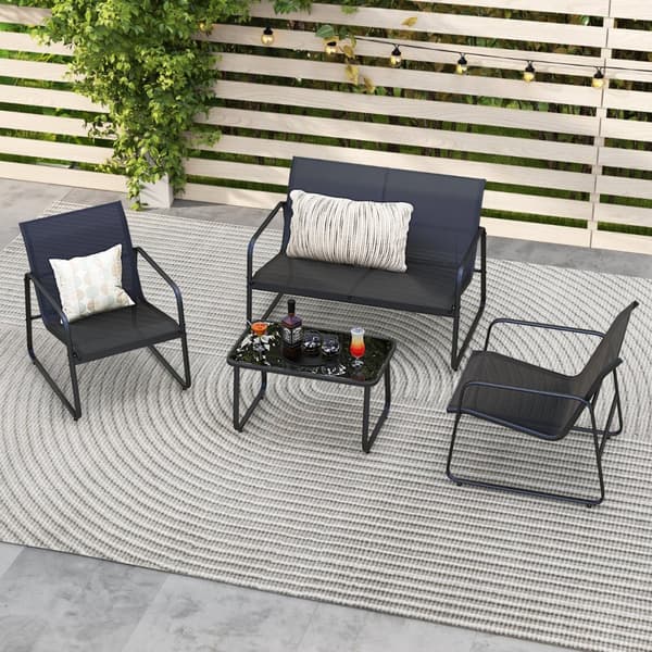 Puutarha Lounge -sarja, 75x44x42 cm, 114x77x75 cm, 61x77x75 cm, Musta