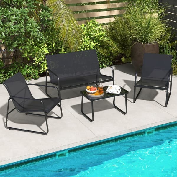 Puutarha Lounge -sarja, 75x44x42 cm, 114x77x75 cm, 61x77x75 cm, Musta