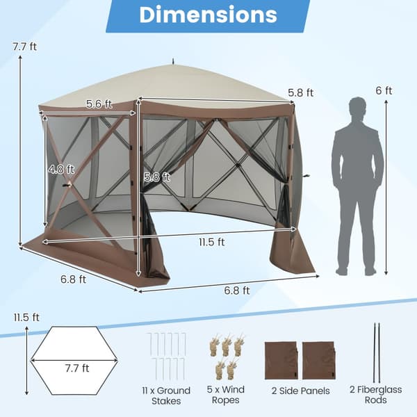 Pop-up pavillon, 11,5x11,5x7,7 ft, Kaffe