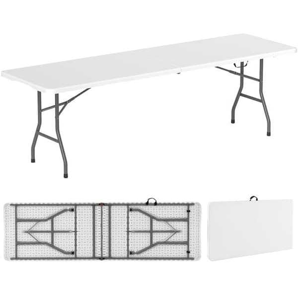 Udendørs foldebord, 245x74x75 cm, hvid