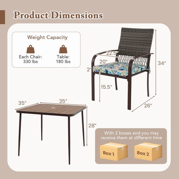 Patio Dining Set, 26x22.5x34 tuumaa, 35x35x28 tuumaa, Ruskea