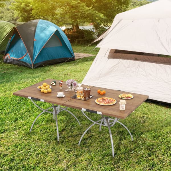 Campingbord, 2 Pakke Foldbart Campingbord, Udtrækkeligt Let Picnicbord, 61x61x47 cm, Natur