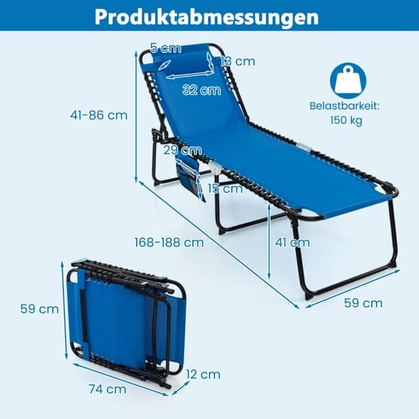 Solstol, 168-188x59x41-86 cm, Navy Blue