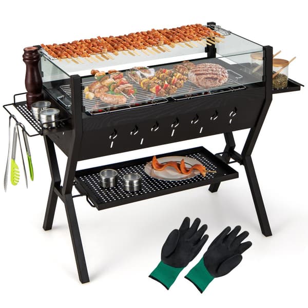 Grill med kol, 38,5x16,5x27 tum, Brun