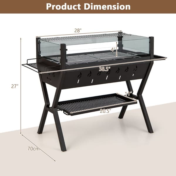 Grill med kol, 38,5x16,5x27 tum, Brun