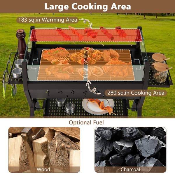 Grill med kol, 38,5x16,5x27 tum, Brun
