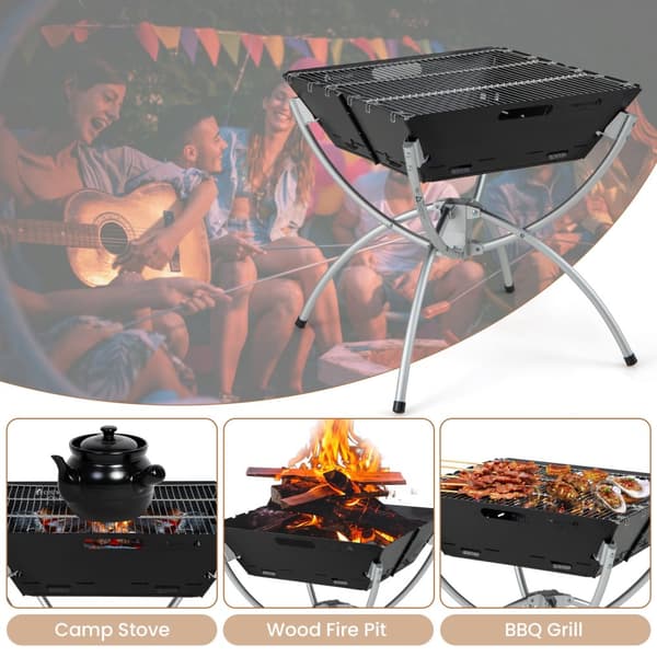 Camping Grill, 18x18x19.5 tum, Svart/Silver