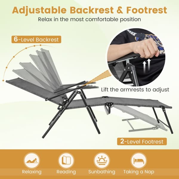 Uteliggare för uteplats, hopfällbara, 61"-74.5" x 25" x 25.5"-40", grå