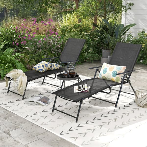 Patio Taitettavat Aurinkotuolit, 61x25x40 tuumaa, Musta