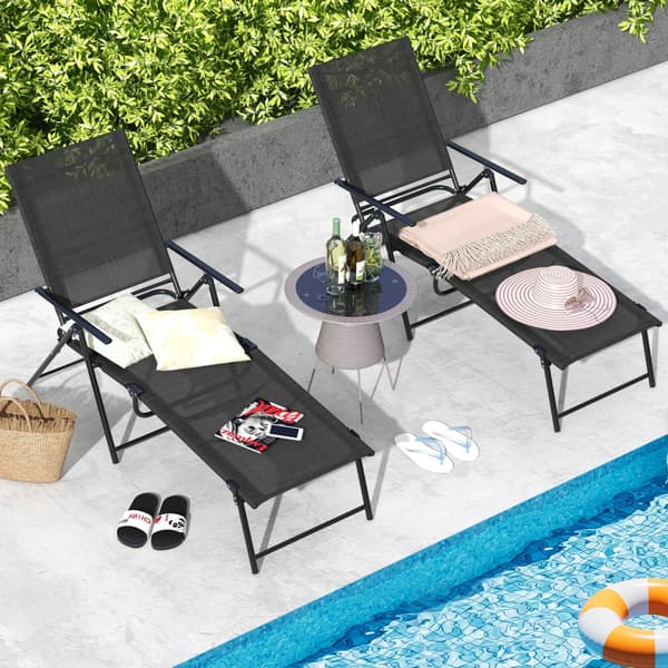 Patio Taitettavat Aurinkotuolit, 61x25x40 tuumaa, Musta