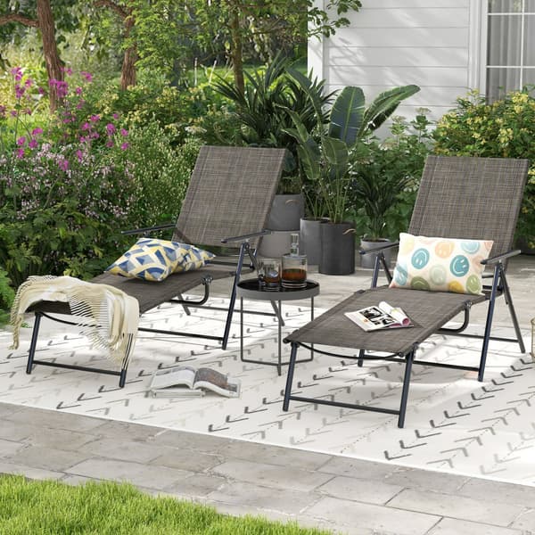 Patio Folding Chaise Lounge Chairs, 61-74.5x25x25.5-40 in, CoffeeUlkoiluistuimet, taitettavat, 61-74.5x25x25.5-40 tuumaa, kahvi