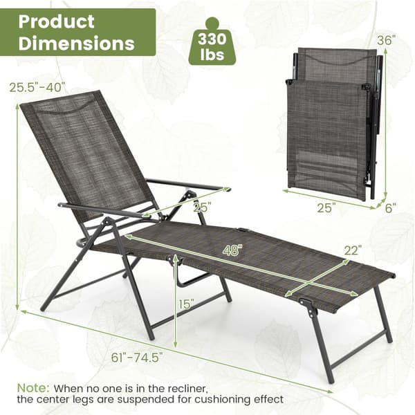 Patio Folding Chaise Lounge Chairs, 61-74.5x25x25.5-40 in, CoffeeUlkoiluistuimet, taitettavat, 61-74.5x25x25.5-40 tuumaa, kahvi
