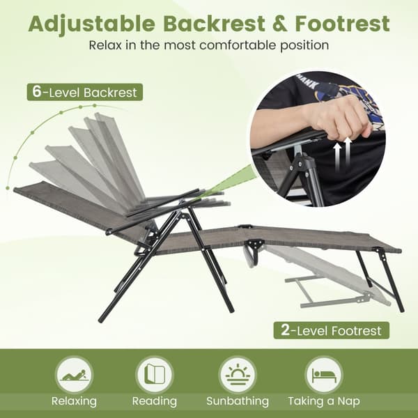 Patio Folding Chaise Lounge Chairs, 61-74.5x25x25.5-40 in, CoffeeUlkoiluistuimet, taitettavat, 61-74.5x25x25.5-40 tuumaa, kahvi