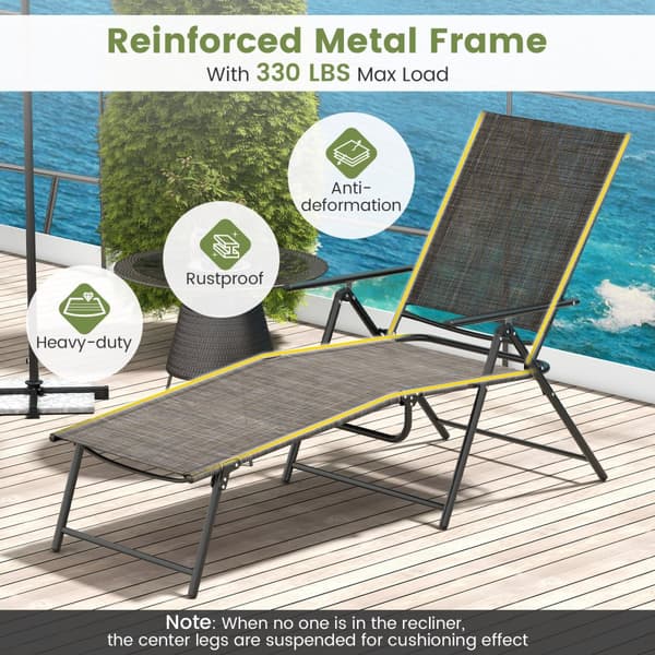 Patio Folding Chaise Lounge Chairs, 61-74.5x25x25.5-40 in, CoffeeUlkoiluistuimet, taitettavat, 61-74.5x25x25.5-40 tuumaa, kahvi