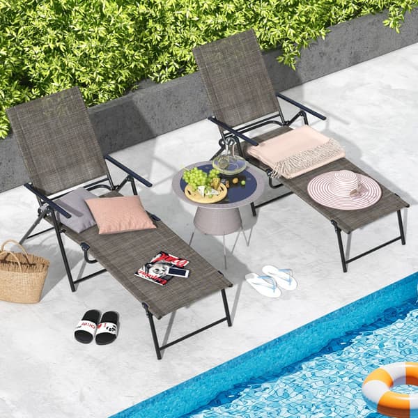 Patio Folding Chaise Lounge Chairs, 61-74.5x25x25.5-40 in, CoffeeUlkoiluistuimet, taitettavat, 61-74.5x25x25.5-40 tuumaa, kahvi