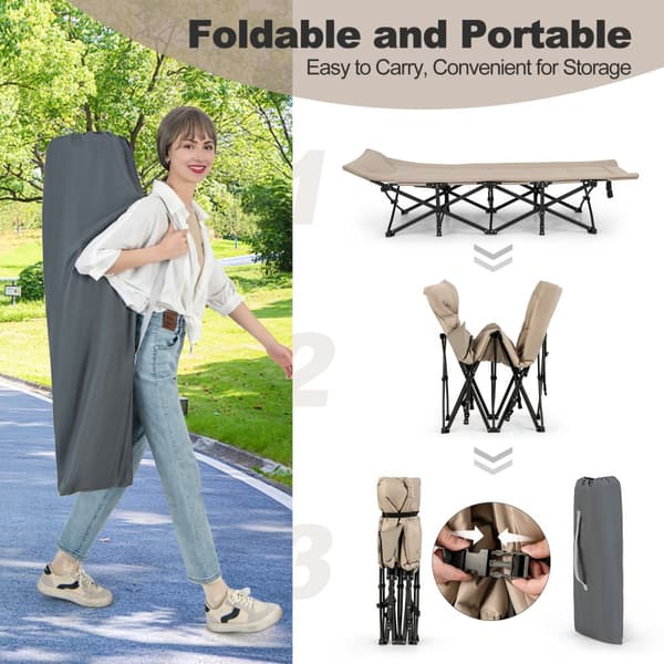 Sammenklappelig camping-seng, 74x27x19 tommer, Khaki