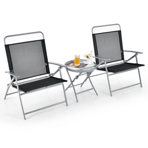 Patio Folding Chair Set, 27,5x27x35,5 tuumaa, Musta/Hopea