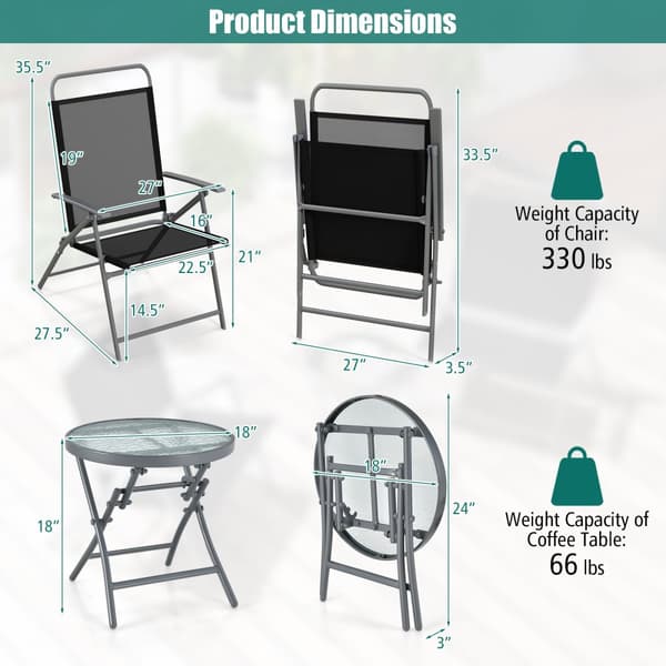 Patio Folding Chair Set, 27,5x27x35,5 tuumaa, Musta/Hopea