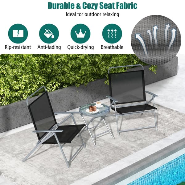 Patio Folding Chair Set, 27,5x27x35,5 tuumaa, Musta/Hopea