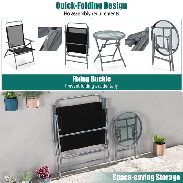 Patio Folding Chair Set, 27,5x27x35,5 tuumaa, Musta/Hopea