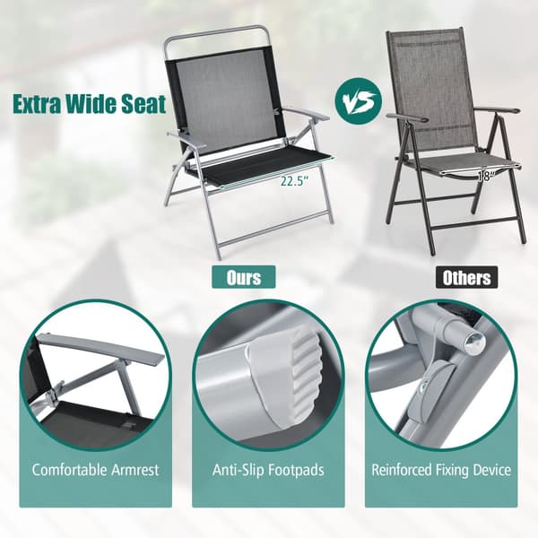 Patio Folding Chair Set, 27,5x27x35,5 tuumaa, Musta/Hopea