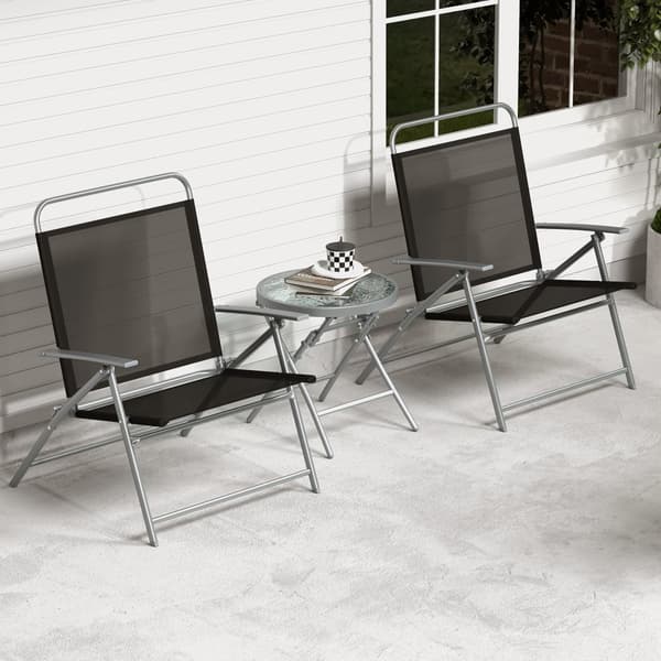 Patio Folding Chair Set, 27,5x27x35,5 tuumaa, Musta/Hopea