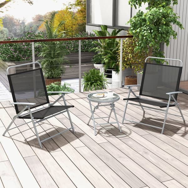 Patio Folding Chair Set, 27,5x27x35,5 tuumaa, Musta/Hopea
