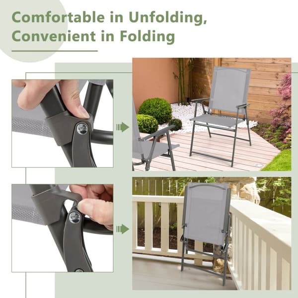 Terrasse Foldbar Stol Sæt, 24x23x38 tommer, Grå