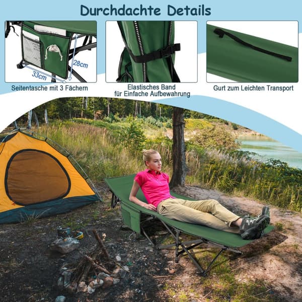 Camping seng, 190x70x54 cm, Grøn